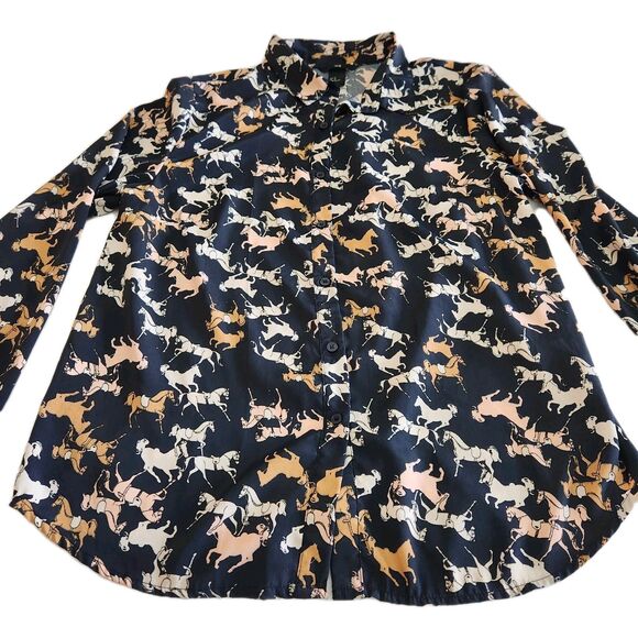 H&M Button Up Horse Equestrian Western Cowgirl Novelty Print Shirt SZ 10 Medium - Picture 6 of 15